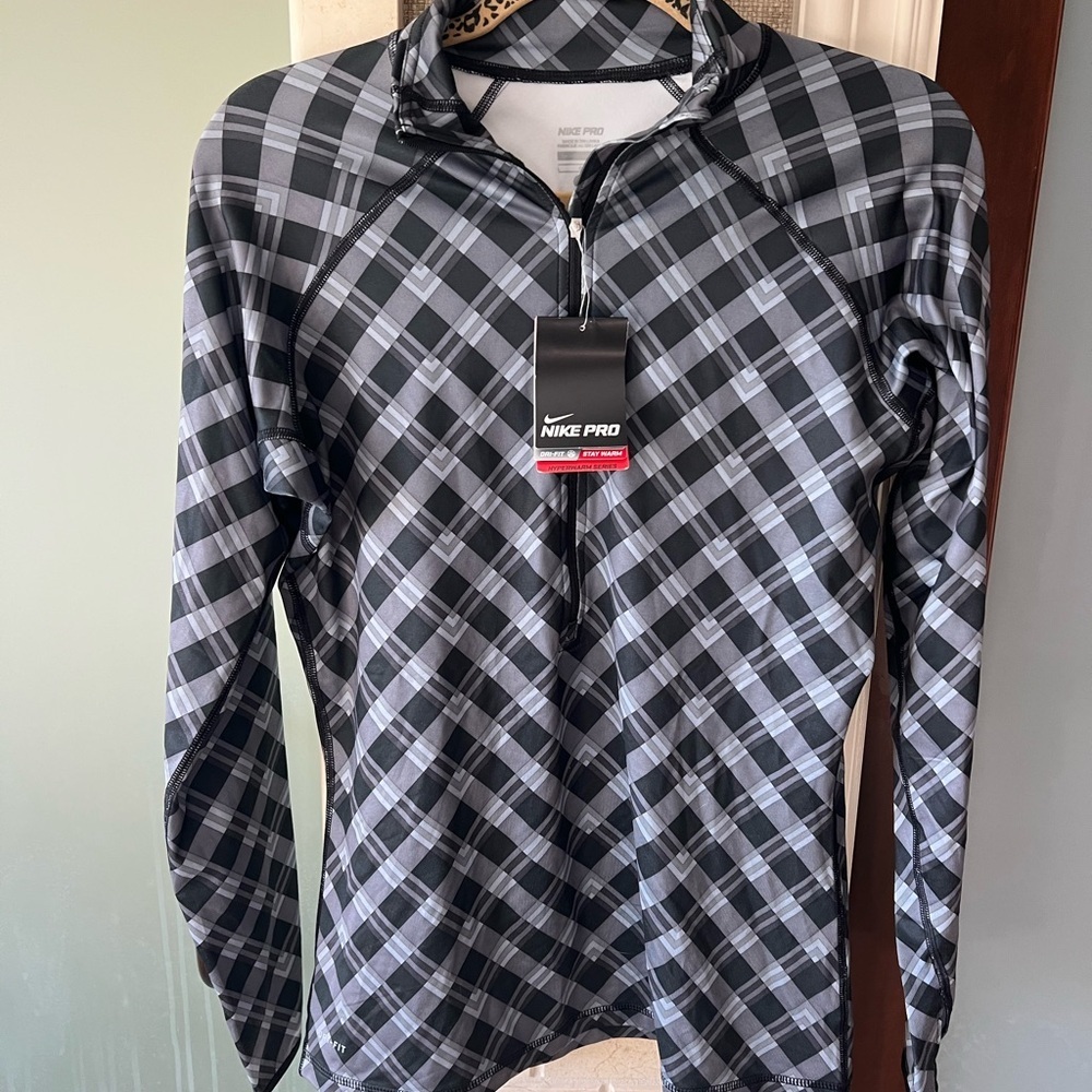 Nike Pro Black and Gray Checkered Zip-Up